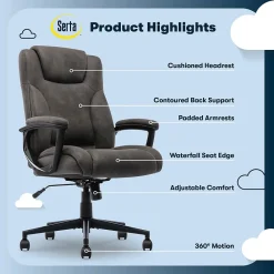 Office Chairs*Serta Comfort Eco Ergonomic Velvet Fabric Swivel Executive Chair, Brown (CCHR10006D)