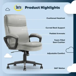 Office Chairs*Serta Comfort Ergo Ergonomic Velvet Fabric Swivel Executive Chair, Gray (CCHR10016C)