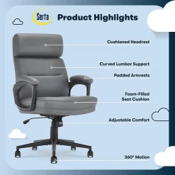 Office Chairs*Serta Comfort Ergonomic Bonded Leather Swivel Executive Chair, Gray (CHR10130C)