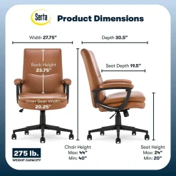 Office Chairs*Serta Comfort Modern Ergonomic Bonded Leather Swivel Executive Chair, Cognac (CHR10132D)