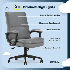 Office Chairs*Serta Comfort Modern Ergonomic Bonded Leather Swivel Executive Chair, Gray (CHR10132C)