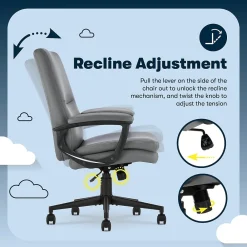 Office Chairs*Serta Comfort Modern Ergonomic Bonded Leather Swivel Executive Chair, Gray (CHR10132C)