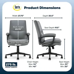Office Chairs*Serta Comfort Modern Ergonomic Bonded Leather Swivel Executive Chair, Gray (CHR10132C)