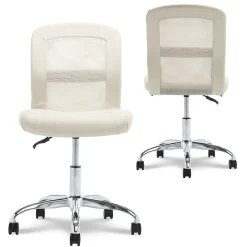 Ergonomic Chairs*Serta Essentials Armless Ergonomic Bonded Leather/Mesh Swivel Task Chair, (48740B) Cream
