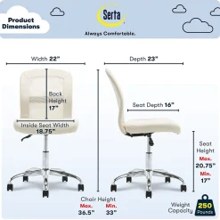 Ergonomic Chairs*Serta Essentials Armless Ergonomic Bonded Leather/Mesh Swivel Task Chair, (48740B) Cream