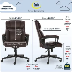 Office Chairs*Serta Hannah I Ergonomic Bonded Leather Swivel Executive Chair, (43670G) Biscuit