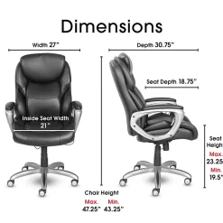 Office Chairs*Serta My Fit Ergonomic Bonded Leather Swivel Executive Chair, Black (CHR100015)