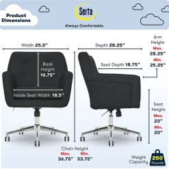 Ergonomic Chairs*Serta Style Ashland Fabric Swivel Computer and Desk Chair, (CHR100005) Charcoal