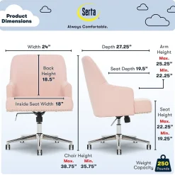 Office Chairs*Serta Style Leighton Fabric Swivel Home Office Chair, Blush Pink (47925C)