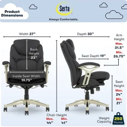Ergonomic Chairs*Serta Works Ergonomic Fabric Swivel Executive Chair with Back in Motion Technology, (44186E) Dark Gray