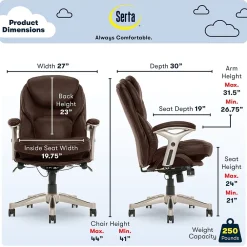 Ergonomic Chairs*Serta Works Ergonomic Faux Leather Swivel Executive Chair with Back in Motion Technology, (44186B) Chestnut