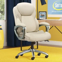 Office Chairs*Serta Works My Fit Ergonomic Bonded Leather Swivel Executive Chair, Ivory (48097A)