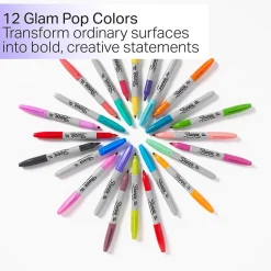 Markers|Sharpie Glam Pop Permanent Markers, Fine Tip, Assorted, 12/Pack (2185226)