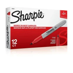 Markers|Sharpie Permanent Marker, Fine Point, Red, 12/Pack (SAN30002-12)