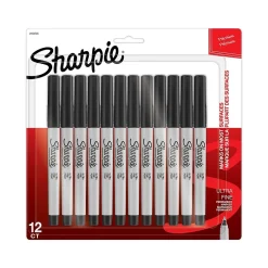 Markers|Sharpie Permanent Marker, Ultra Fine Tip, Black, Dozen (2154735)