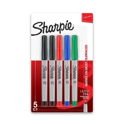 Markers|Sharpie Permanent Markers, Ultra Fine Tip, Assorted, 5/Pack (37675) Assorted Colors