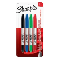 Markers|Sharpie Permanent Markers, Twin Tip, Assorted, 4/Pack (32174) Assorted Colors