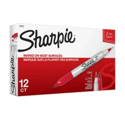 Markers|Sharpie Permanent Markers, Twin Tip, Red, 12/Pack (32002)