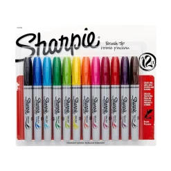 Markers|Sharpie Permanent Markers, Brush Tip, Assorted, 12/Pack (1810704)