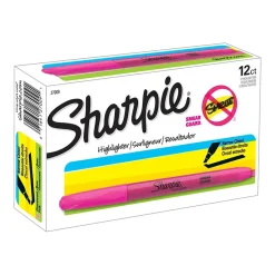 Highlighters|Sharpie Pocket Stick Highlighters, Chisel Tip, Flourescent Pink, Dozen (27009)