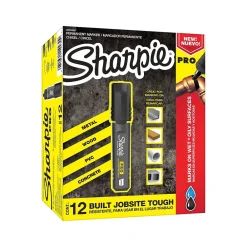 Markers|Sharpie PRO Permanent Markers, Chisel Tip, Black, 12/Pack (2018326A)