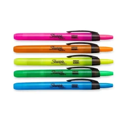 Highlighters|Sharpie Retractable Highlighter, Chisel Tip, Assorted, 5/Pack (28175PP)