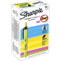 Highlighters|Sharpie Retractable Highlighter, Chisel Tip, Yellow, Dozen (28025)
