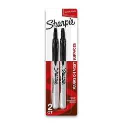 Markers|Sharpie Retractable Permanent Markers, Fine Tip, Black, 2/Pack (32724)