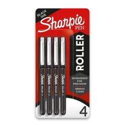 Pens|Sharpie Rollerball Pens, 0.5 mm, Needle Point, Black Ink, 4/Pack (2093222)
