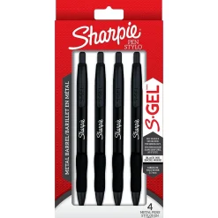 Pens|Sharpie S-Gel Metal RT Gel Pen, Medium Point, Black Ink, 4/Pack (2153578)