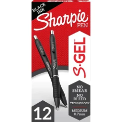 Pens|Sharpie S-Gel Retractable Gel Pens, Medium Point, 0.7mm, Ink, Dozen (2096159) Black