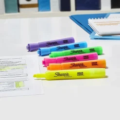 Highlighters|Sharpie Tank Highlighter, Chisel Tip, Fluorescent Yellow, 4/Pack (25164)