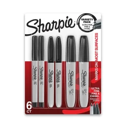 Markers|Sharpie Variety Pack Permanent Markers, Assorted Tips, Black, 6/Pack (2135318)