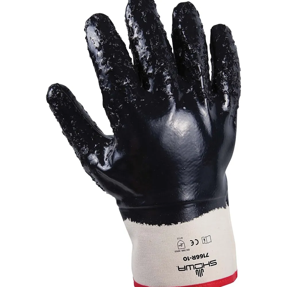 Showa ® 7166R Cotton Liner Nitrile Coated Nitrile Work Gloves, Blue, 12/Pack