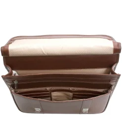 MANAROLA, SIGNORINI, Oil Pull-Up Leather, Double Compartment Laptop Briefcase, Cognac (25594)<Siamod New