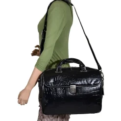MONTEROSSO, IGNOTO, Embossed Crocco Leather, Large Ladies Laptop Briefcase, Black (35515)<Siamod Hot