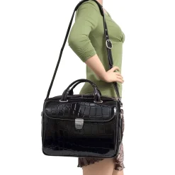 MONTEROSSO, SETTEMBRE, Embossed Crocco Leather, Medium Ladies Laptop Briefcase, Black (35525)<Siamod Online