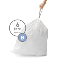 1.6 Gallon Trash Bag, Low Density, 1.2 mil, White, 360 Bags/Box (CW0251)<simplehuman Clearance
