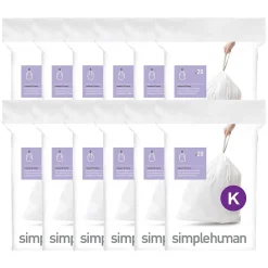 Code K 9-12 Gallon Trash Bag, 6.5" x 8.9", Low Density, 1.2 mil, White, 240 Bags/Box (CW0260)<simplehuman Clearance