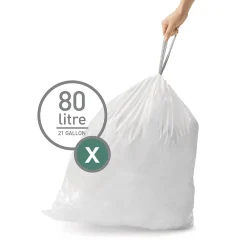 Code X 21 Gallon Trash Bag, 26" x 34.6", Low Density, 34 Mic, White, 200 Bags/Box (CW0273)<simplehuman New