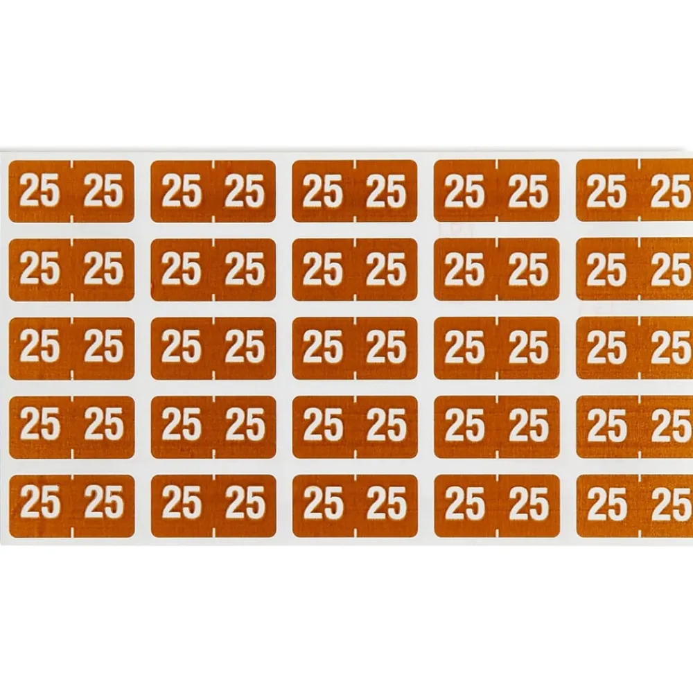 Clearance Smead "25" ETS Color-Coded Labels, 1" x 0.5" Brown, 25 Labels/Sheet, 10 Sheets/Pack (67925)