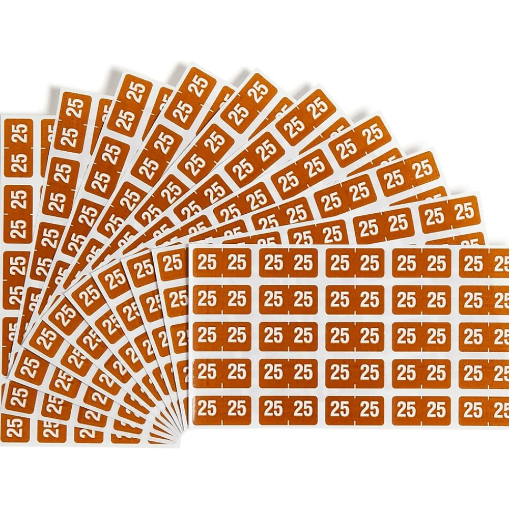 Clearance Smead "25" ETS Color-Coded Labels, 1" x 0.5" Brown, 25 Labels/Sheet, 10 Sheets/Pack (67925)