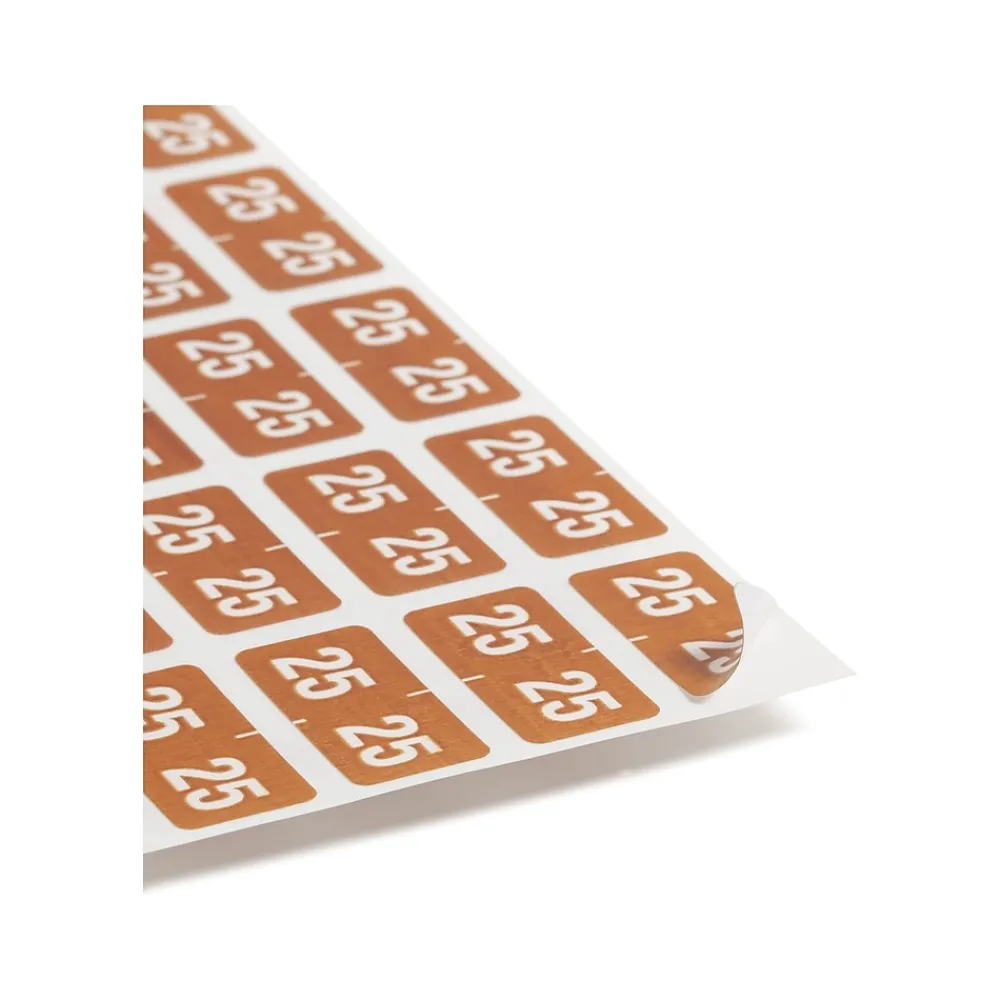 Clearance Smead "25" ETS Color-Coded Labels, 1" x 0.5" Brown, 25 Labels/Sheet, 10 Sheets/Pack (67925)