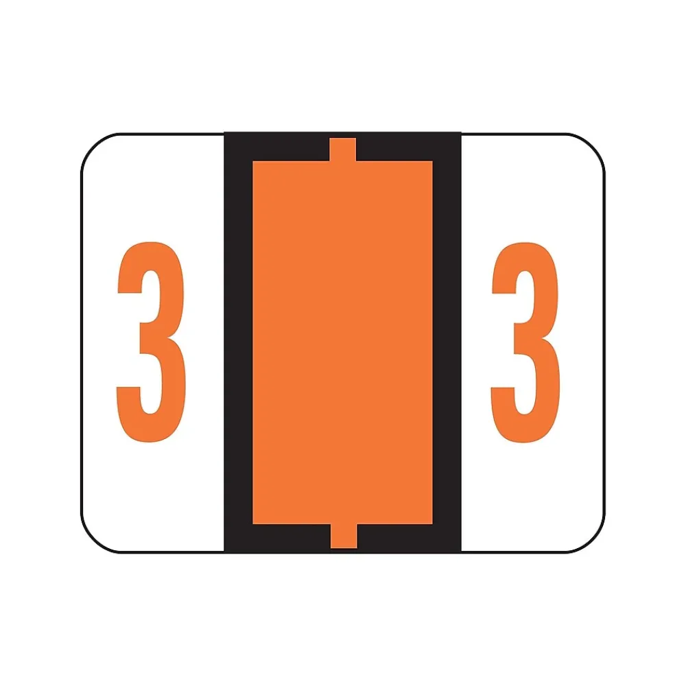 Labels|Smead BCCRN Color Coded Numeric Labels, 3, Dark Orange, 500/Roll (67373)