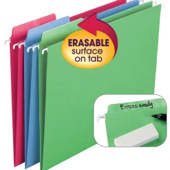 Hanging File Folders|Smead FasTab 10% Recycled Hanging File Folder, 3-Tab, Letter Size, Assorted Colors, 18/Box (64031)