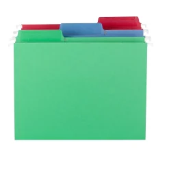 Hanging File Folders|Smead FasTab 10% Recycled Hanging File Folder, 3-Tab, Letter Size, Assorted Colors, 18/Box (64031)
