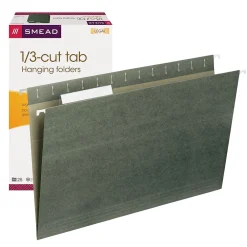Hanging File Folders|Smead Hanging File Folders, 1/3-Cut Adjustable Tab, Legal Size, Standard Green, 25/Box (64135)