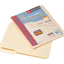 File Folders|Smead Poly File Folder, 1/3-Cut Tab, Letter Size, Manila, 12 per Pack (10510)