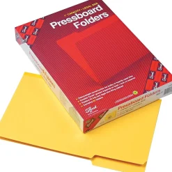 File Folders|Smead Pressboard File Folder, 1/3-Cut Tab, 1" Expansion, Legal Size, Yellow, 25/Box (22562)