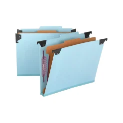 Hanging File Folders|Smead SafeSHIELD Pressboard Hanging File Folder, 2" Expansion, 2/5-Cut Tab, Letter Size, Blue (65105)